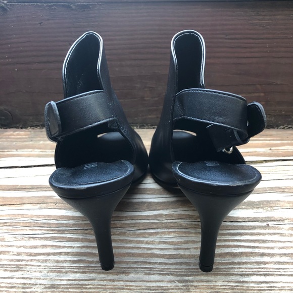 Peep toe black heels pumps leather slingback - Picture 3 of 5